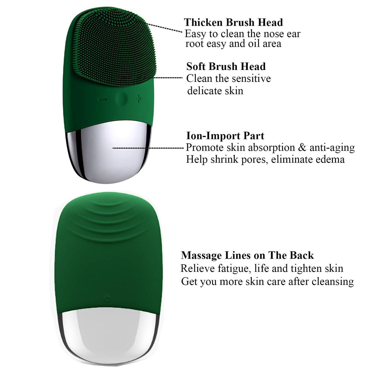 Facial Cleansing Brush, 3-in-1 Electric Soft Silicone Waterproof Face Scrubber, USB Rechargeable IPX7 Waterproof Sonic Vibrating Face Brush for Deep Cleansing, Gentle Exfoliating and Massaging