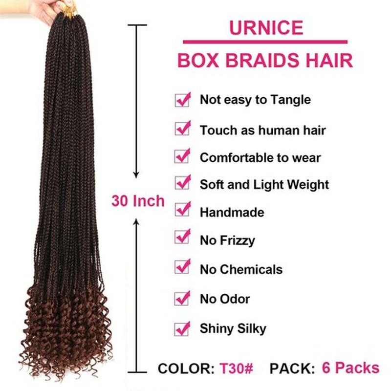 6 Packs Goddess Box Braids Crochet Hair 30 Inch Crochet Braids with Curly Ends Bohemian Crochet Hair Hair for Black Women (30 Inch (Pack of 6), T30#)