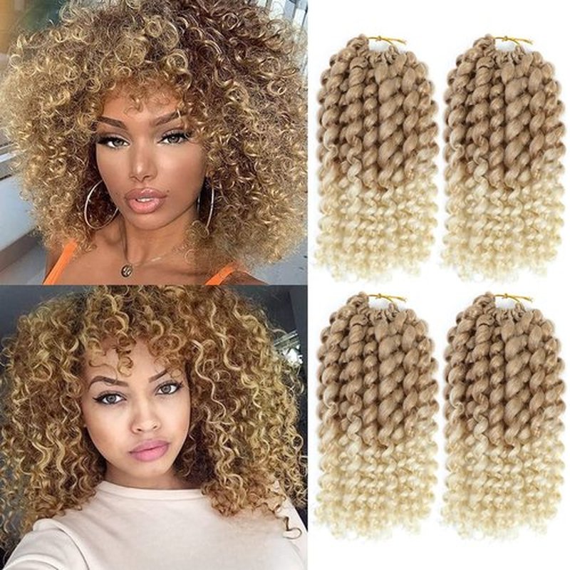 GetMaige Jamaican Bounce Crochet Hair For Black Women 4packs 72 Roots Natural Black Jumpy Wand Curls Crochet Hair Short Pre Looped Curly Crochet Hair (12inch (pack of 4), 27/613)