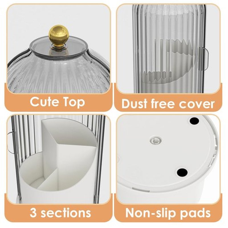 YOOLENS Makeup Brush Holder Organizer with Lid,360 Rotating Clear Dustproof Makeup Brushes Organizer for Vanity Desktop Bathroom Countertop (Gray)