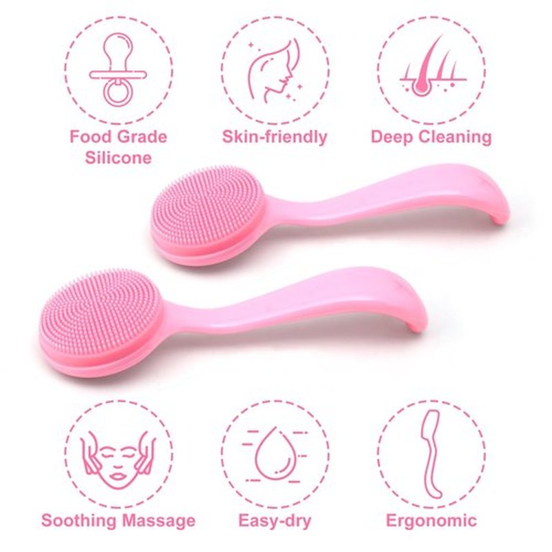 HINZIC 2 Pack Silicone Manual Facial Cleansing Brush, Skin Friendly Waterproof Face Cleaning Scrubber Exfoliator Cleanser for Blackheads Whiteheads Makeup Residues Removal- Pink