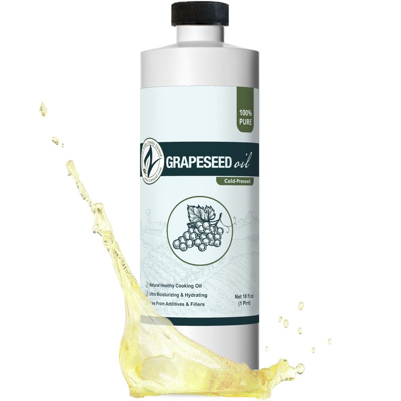 Zatural 100% Pure Cold Pressed Grapeseed Oil – Naturally Grown Virgin, High Smoke Point 450°F+, Non-GMO, Perfect for Cooking Frying Baking, Dressings Marinades & Skincare Hair (16 Fl oz)