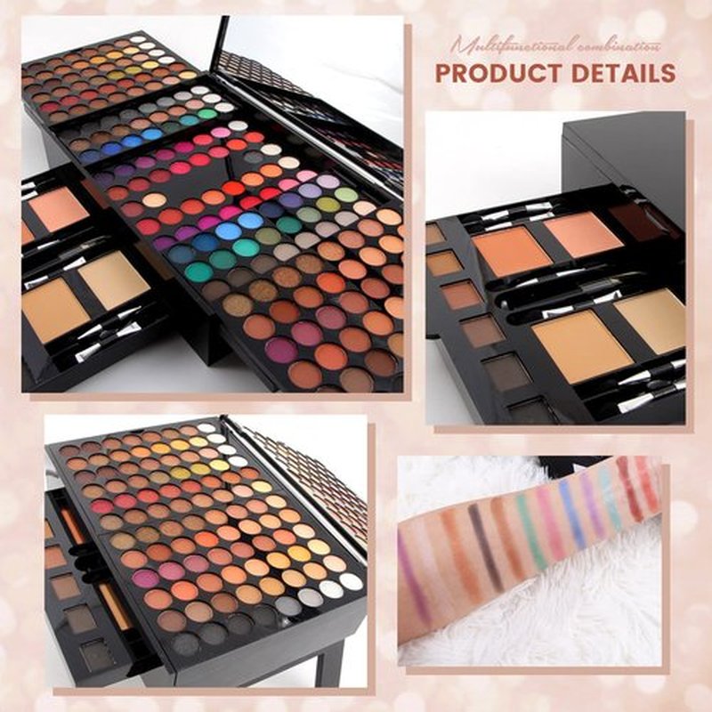 MISS ROSE 190 Colors Cosmetic Make up Piano Box Set,Combination with Eyeshadow /Facial Blusher /Eyebrow Powder /Eyeliner Pencil /Mirror,All-in-1 Makeup Gift Set (Color B)