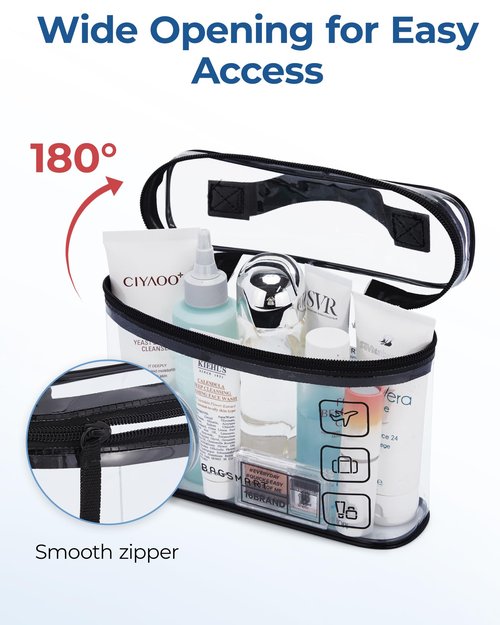 BAGSMART TSA Approved Toiletry Bag, 2 Pack Clear Makeup Cosmetic Bag Organizer, Quart Size Travel Bag for Toiletries, Carry-on Travel Accessories Essentials, Gray-2pcs