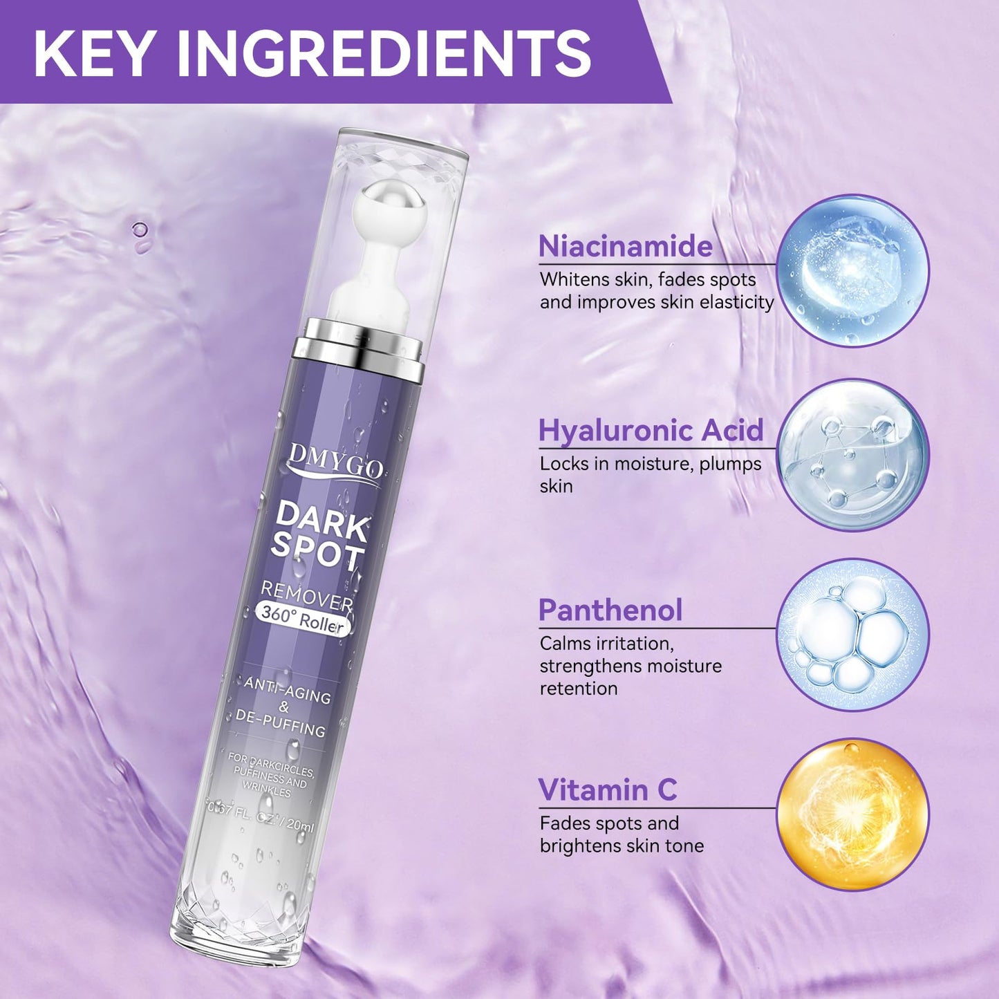 Dark Spot Remover for Face Body and Hands, Dark Spot Corrector for Melasma Age Spot Sun Spot, Brown Spot Remover for Women and Men with 360° Roller - 0.67 floz