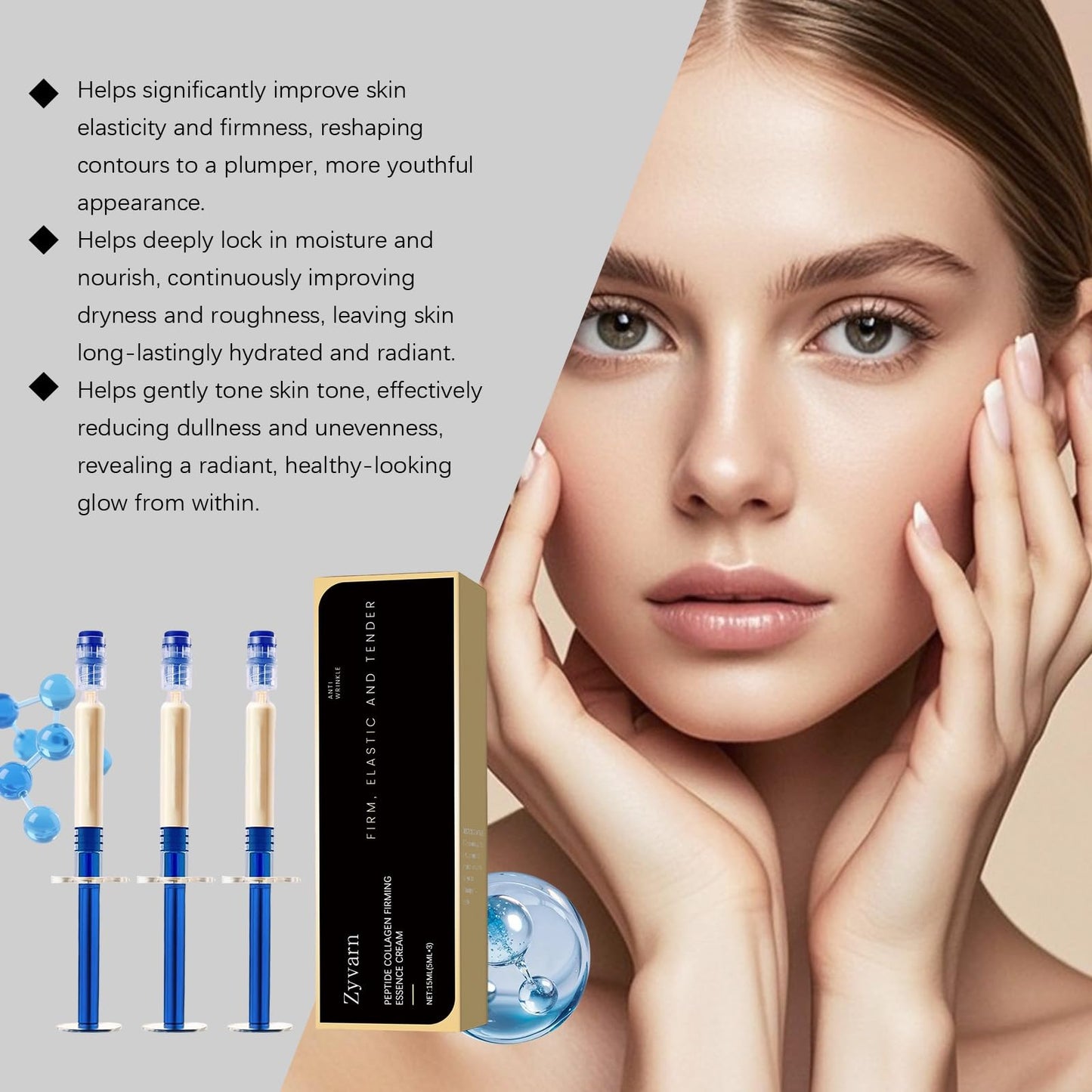PYDINU Polypeptide Collagen Elastic Essence Cream, 3 PCS Micro Molecular Collagen Anti Wrinkle Lotion, Face Cream Tightening Lifting Suitable for All Skin Types