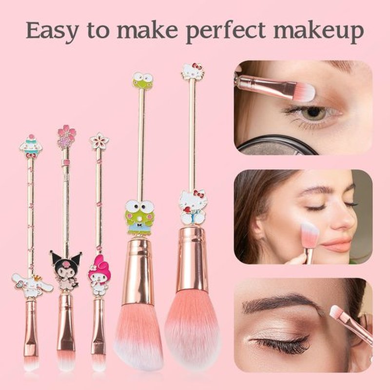 5PCS Cartoon Makeup Brushes Set with Pink Storage Bag, AnimeTheme Cosmetic Brushes, Best for Girl Women