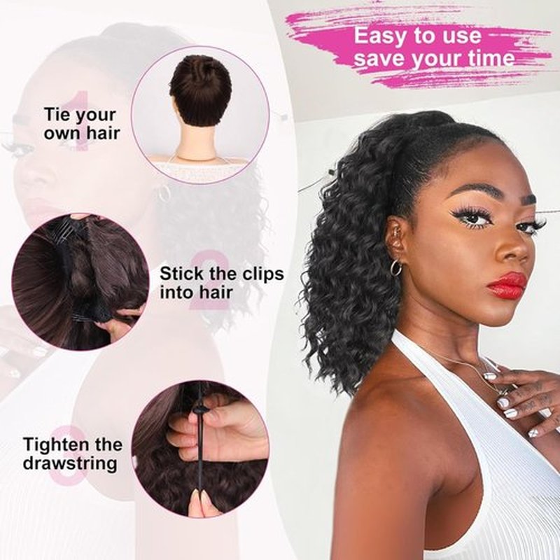 AISI BEAUTY Curly Ponytail Extension Drawstring Ponytail for Black Women 14 Inch Fake Ponytail Synthetic Clip in Pony Tails Hair Extensions