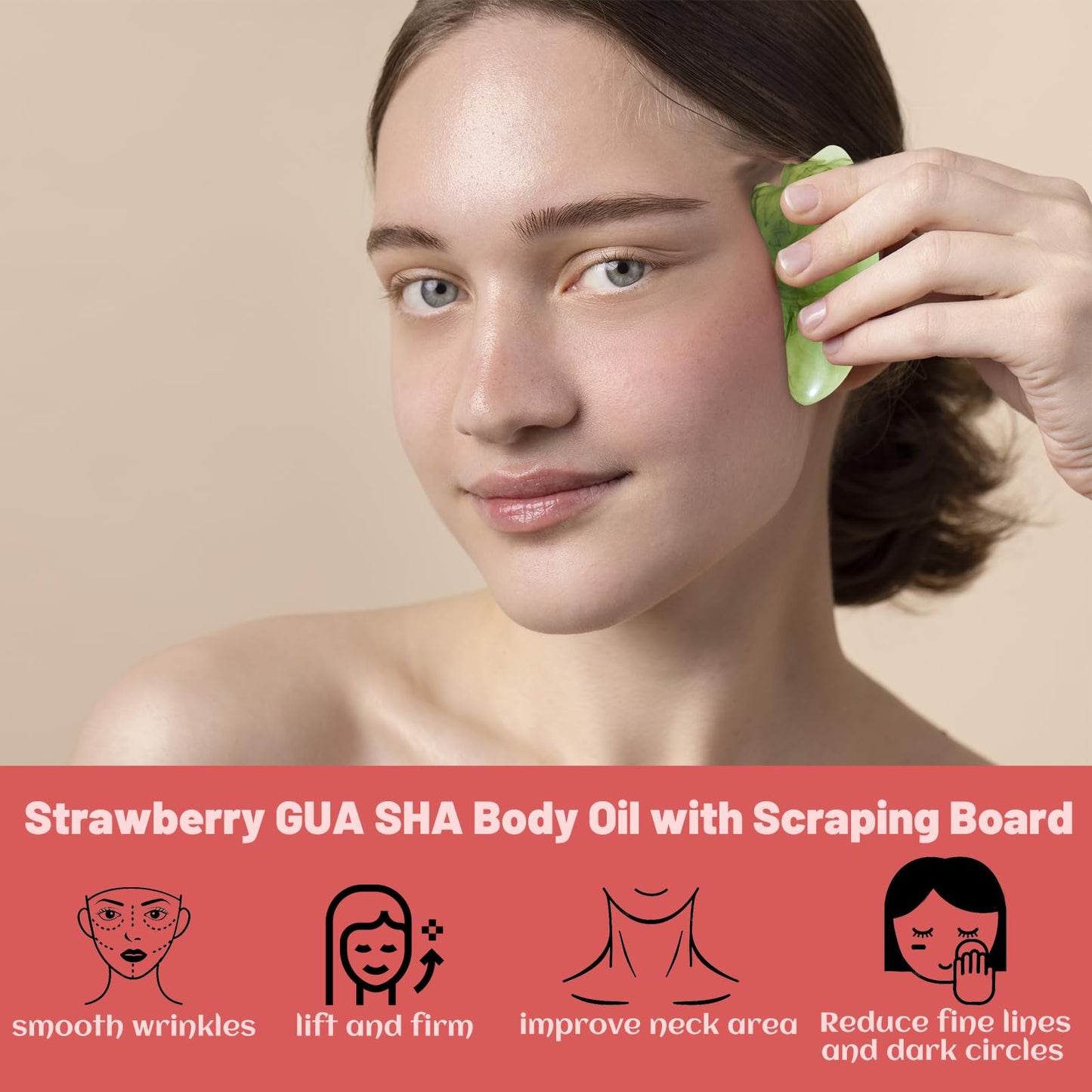 MR.A 2 Pack Strawberry Body Oil Juice Scented, Vitamin E Body Oil after Shower, Strawberry Shortcake Body Moisturizer Bath Oil for Dry Skin, Guasha Oil with Guasha Tool