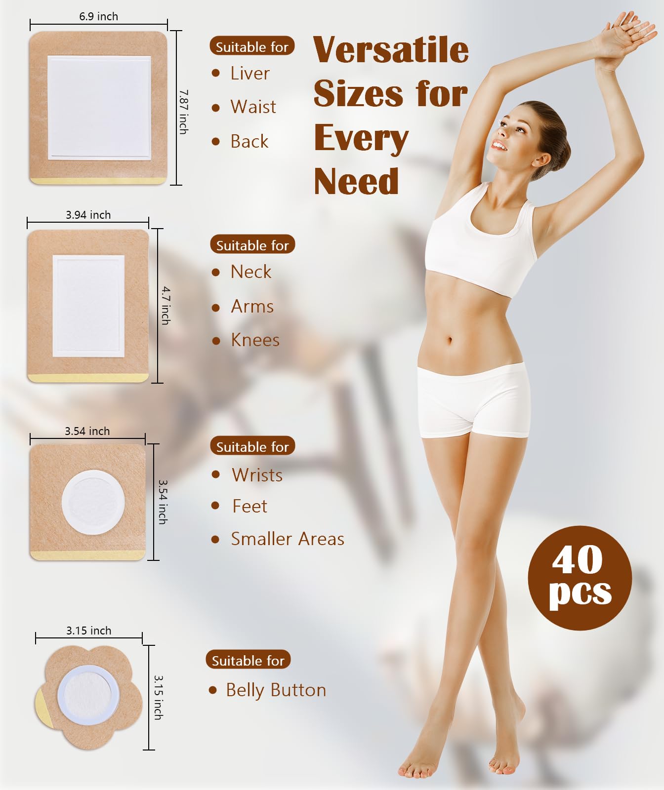 MUZAMOX Castor Oil Patches Disposable 40 pcs, Castor Oil Pack Wrap Organic Cotton for Liver, Stomach, Neck and Belly Button (8oz Amber Glass Bottle Included)