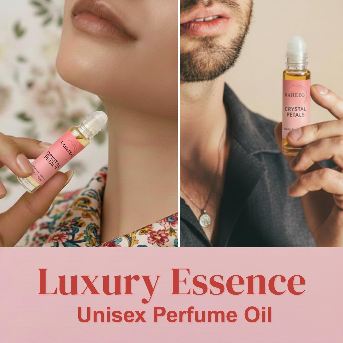 Raheeq Crystal Petals Perfume Oil Roll-On – Long Lasting Jasmine & Rose Fresh Floral Attar, Concentrated Alcohol Free Luxury Arabian Blend, Premium Unisex Fragrance, 6 ml (0.2 fl oz)