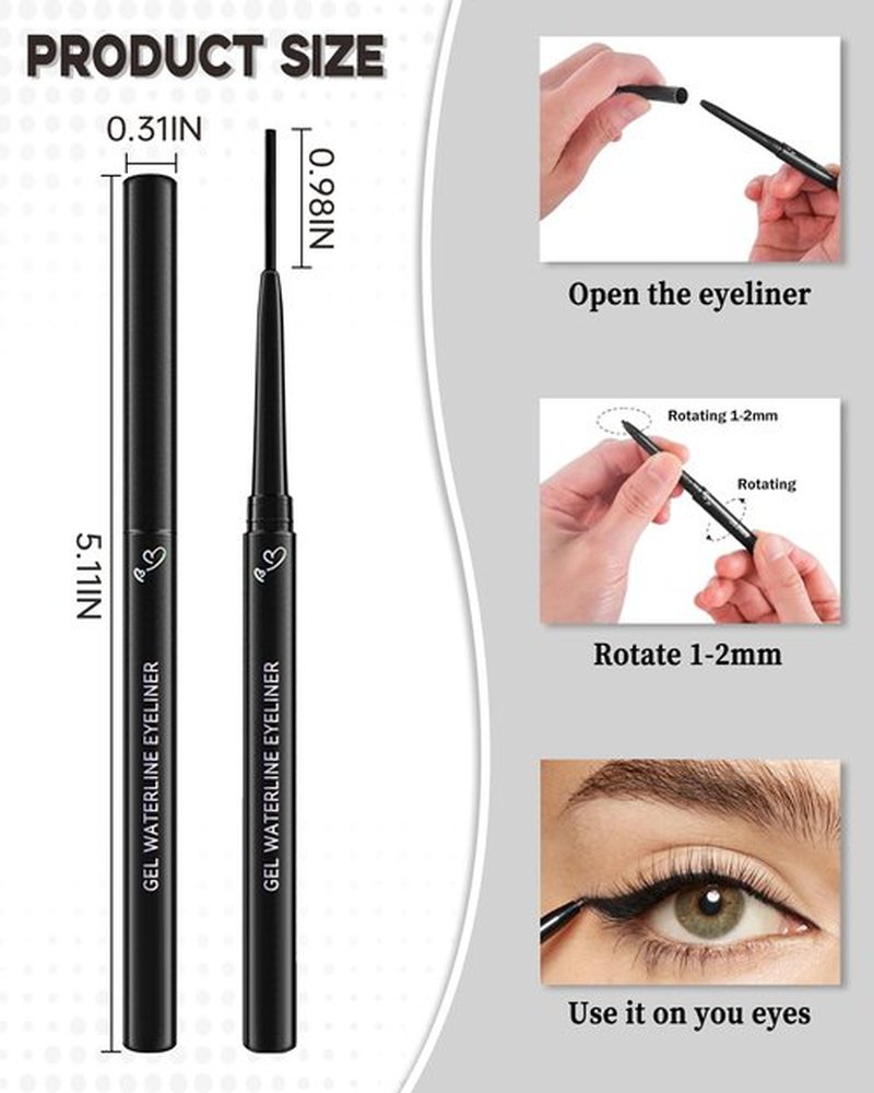 Burgundy Gel Waterline Eyeliner, Glides on Smooth Eyeliner Pencil, Matte Cream Soft Texture, Waterproof Smudge-Proof Long Wear Eye Liner Pen, High Pigment Colorful Eyeliner Makeup for Women-04(2Pcs)