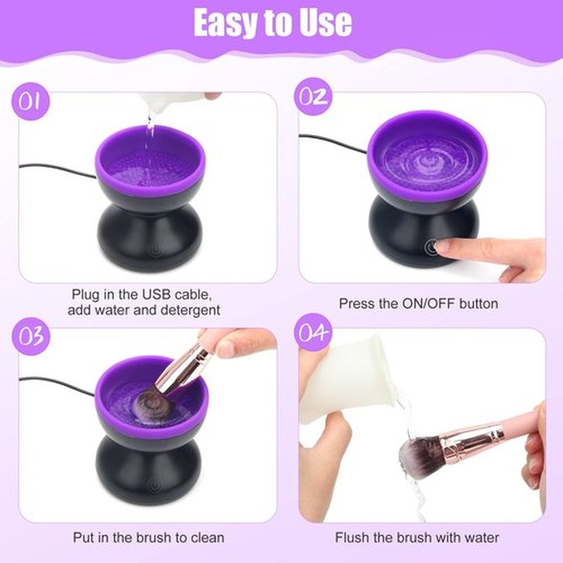 Electric Makeup Brush Cleaner Machine, Luxiv Wash Makeup Brush Cleaner Machine Fit for All Size Brushes Automatic Spinner Machine, Portable Makeup Brush Cleaner Spinner (Black+Purple)