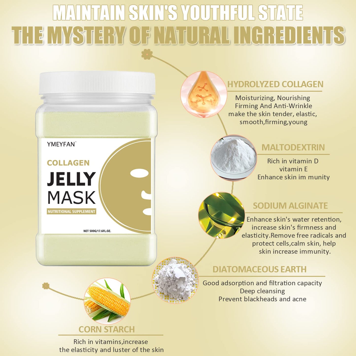 YMEYFAN Jelly Mask Powder for Facials Professional - Collagen Firming & Moisturize Face Mask Skin Care, Anti-Aging Jelly Mask, Peel Off Jelly Masks for Spa, 17.6 Fl Oz