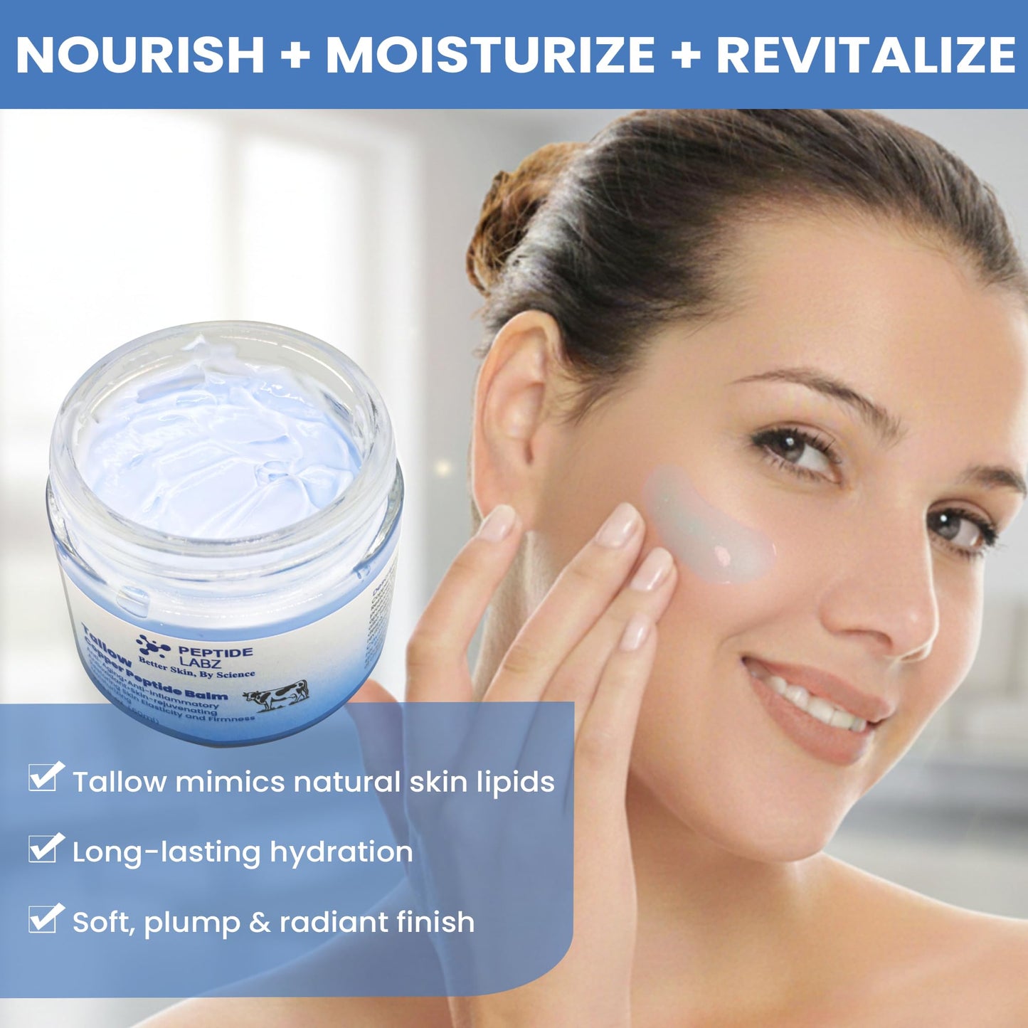 PeptideLabz Grass-Fed Tallow Face Balm for Dry Skin – Deep Moisture Barrier Repair with Honey Extract, Copper Tripeptide-1 & Licorice Root – Nourishing Skin Balm