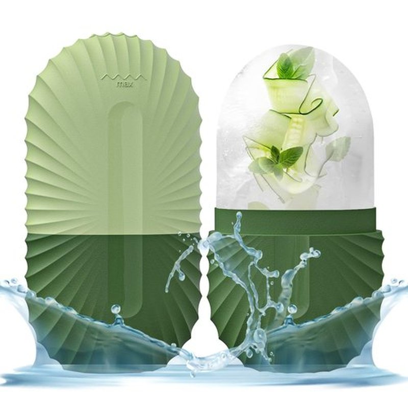 KOGITI Ice Mold for Face, Ice Roller for Face & Eye, Beauty Facial Ice Rollers Ice Holder Mold Face Puffiness Relief Massage Skin Care Tools, Ice Facial Cube (Shell-Green)