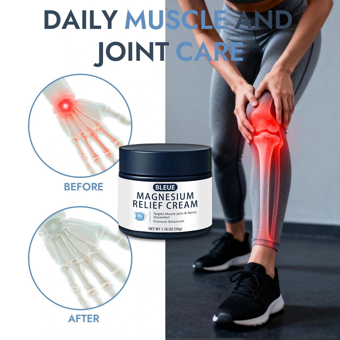 Bleue Magnesium Joint Relief Cream – Fast-Acting Deep Absorption Formula for Muscle & Joint Comfort – Non-Greasy Magnesium Lotion for Neck, Back & Legs – 1.76oz