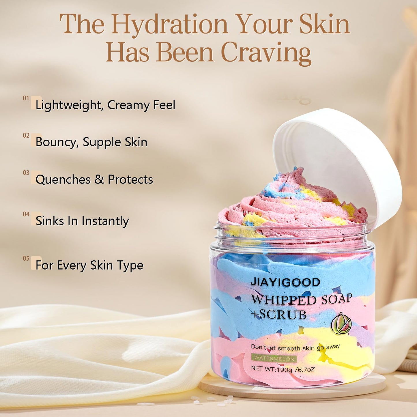 Cream Whipped Scrub Soap Bar - Exfoliating & Moisturizing Body Scrub with Whipped Cream Design, 4.6oz - Gently Exfoliates, Brightens & Deeply Cleanses for Soft, Smooth Skin