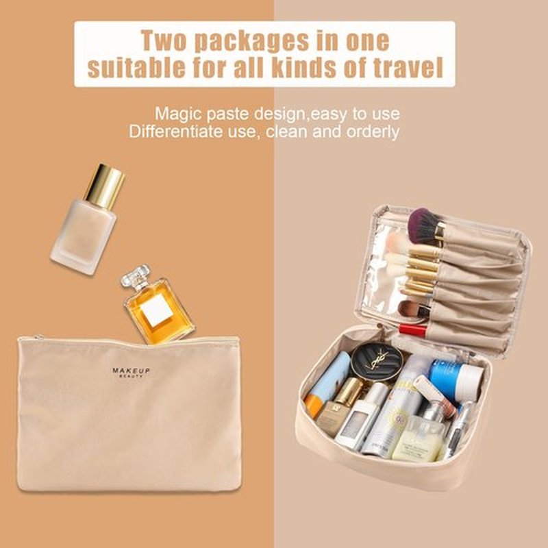Travel Makeup Bag Cosmetic Bag Makeup Bag Toiletry bag for women and men (Beige)