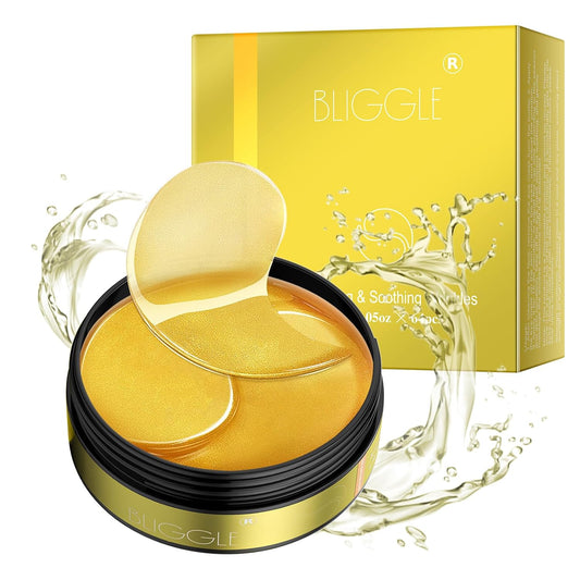 24K Gold Eye Mask - Under Eye Patches with Hyaluronic Acid | 64 Pcs for Dark Circles, Puffiness & Wrinkle Reduction