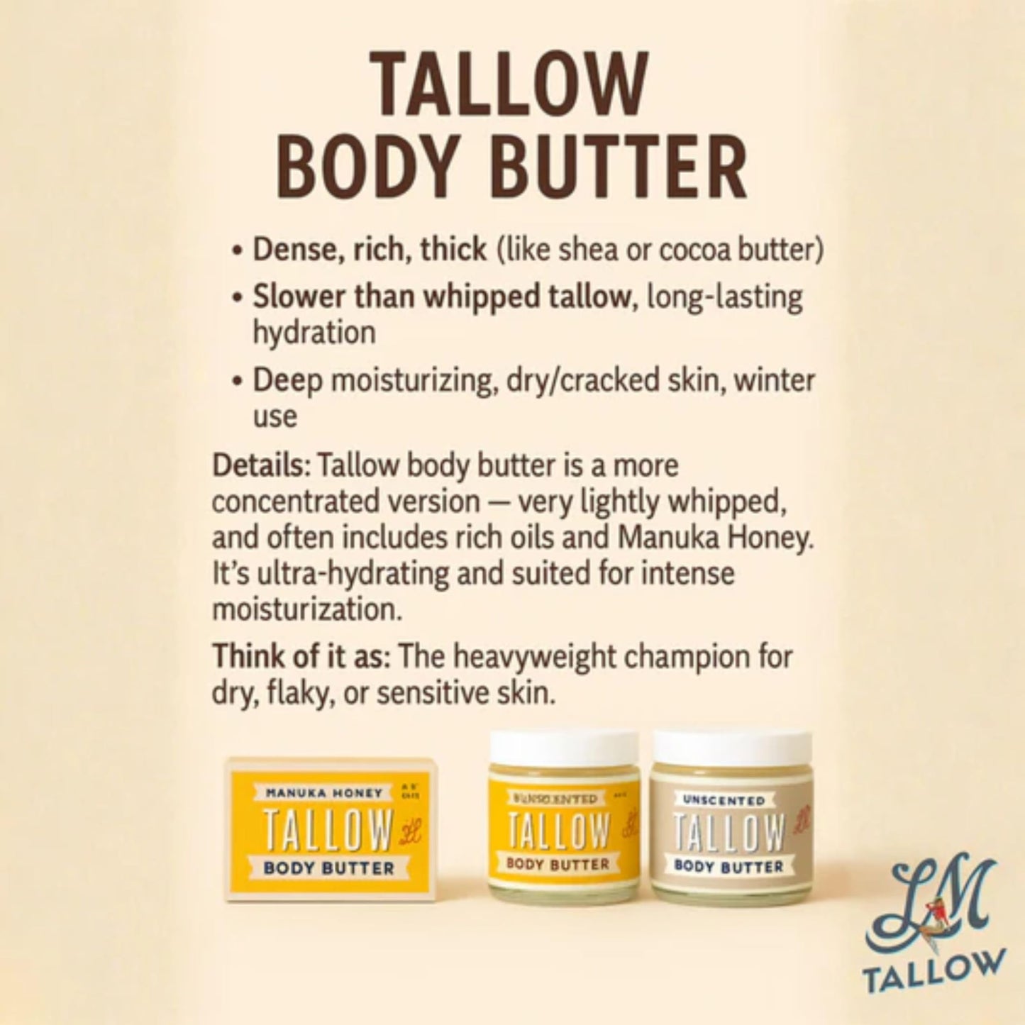 Tallow Body Butter | 100% Natural Skincare | Deep Hydration for Body 9oz