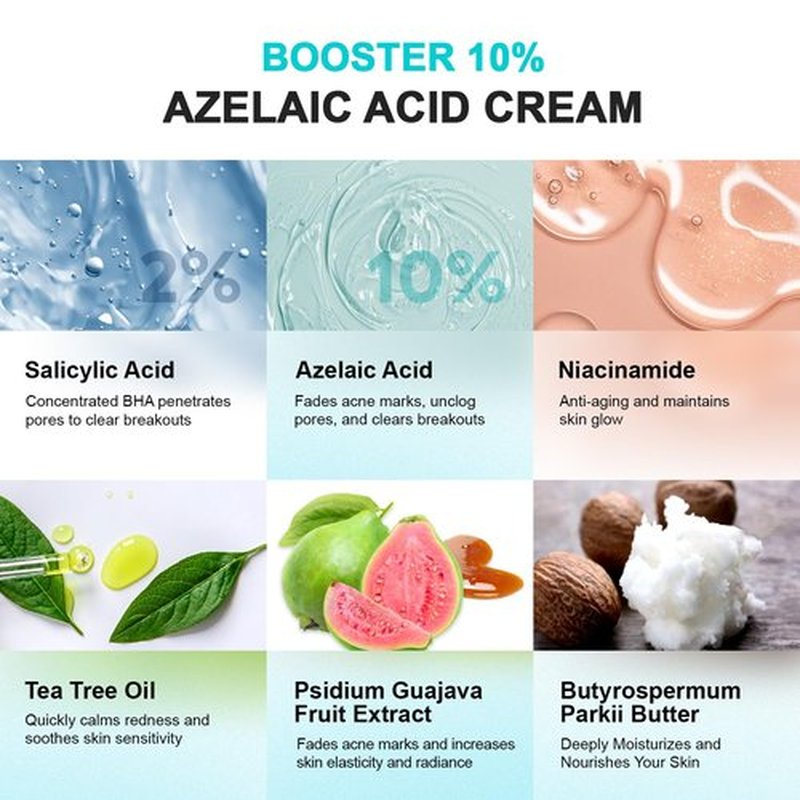 Cystic Acne Spot Treatment Cream for Face, Back and Body, with 10% Azelaic Acid & 2% Salicylic Acid, Hormonal Pimple Moisturizer for Teens & Adults, Relief Breakouts Redness Swelling, 1.8 oz