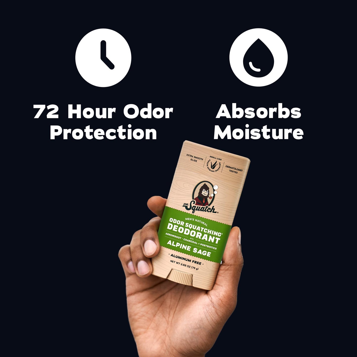 Dr. Squatch Natural Men’s Deodorant – Aluminum Free Natural Deodorant Men with Charcoal & Postbiotics for 72-Hour Odor Protection – Alpine Sage + Fresh Falls, 2.65oz Stick (2-Pack)