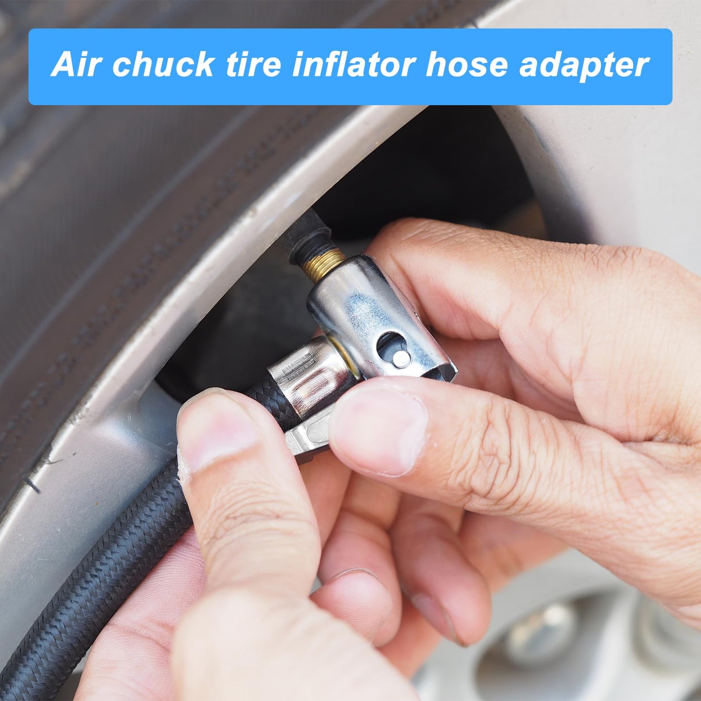 Alrhso 2 Pcs Tire Inflator Hose Adapter Lock on Air Chuck Locking, Metal Locking Air Chuck with Standard Tire Valve Thread No Leakage Inflating Nozzle for Portable Tires Pump, Airs Compressor