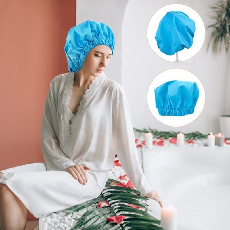 Reusable Shower Cap for Women, Large Waterproof Shower Bonnet Washable Elastic Band Bath Hair Hat for Long Hair, Braids(Lake Blue)