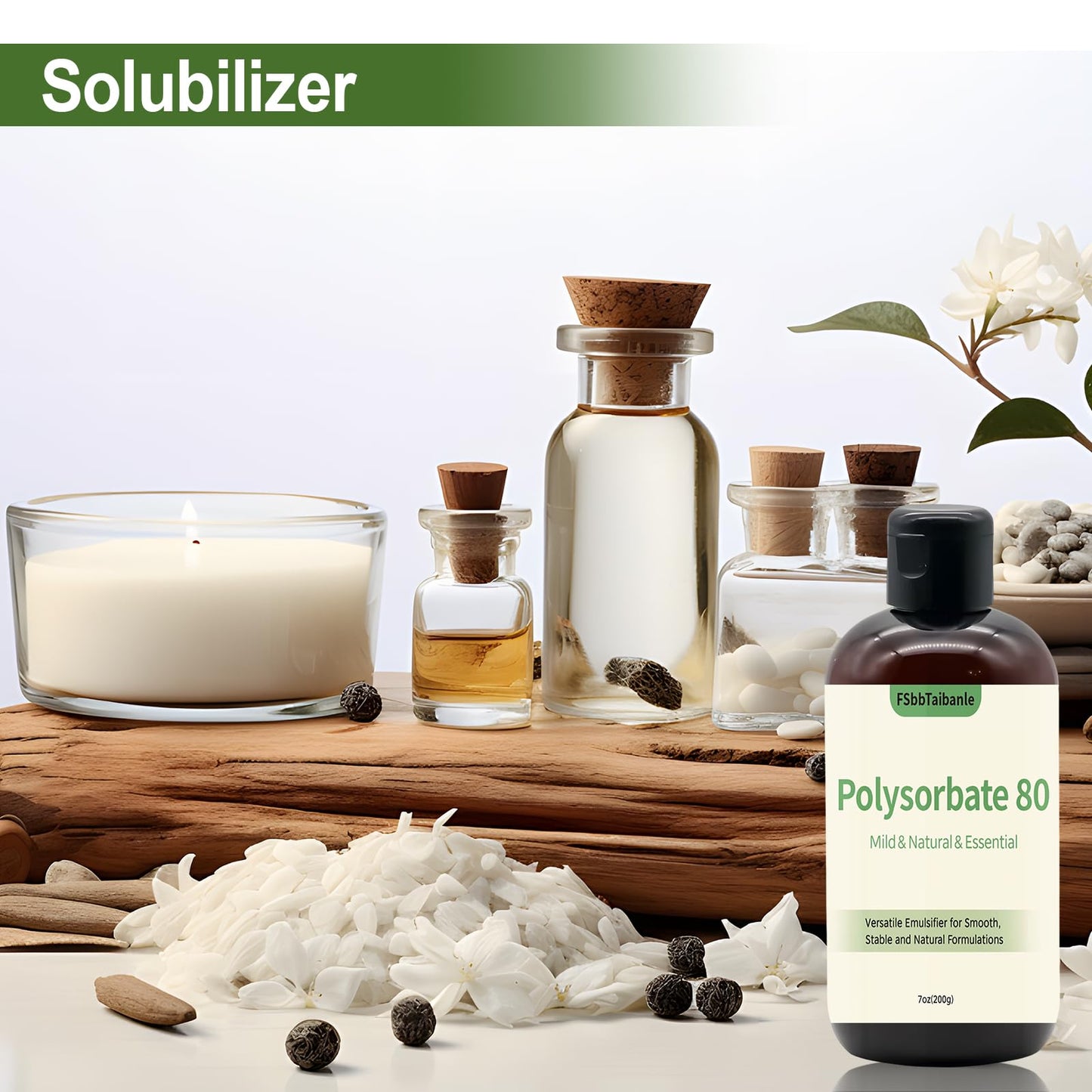 Polysorbate 80, 200g Sorbitan Oleate Emulsifier – 100% Pure Cosmetic Grade Solubilizer for Bath Bombs, Skincare, Lotions, Body Washes, DIY Beauty Projects