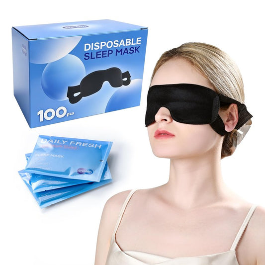 CROUVM 100 Packs Disposable Sleep Masks Bulk, Blackout Blindfolds for Men Women, Soft Eyemasks Adjustable for Sleeping Travel Yoga, Light Blocking Night Eye Mask for Party Games Team Building
