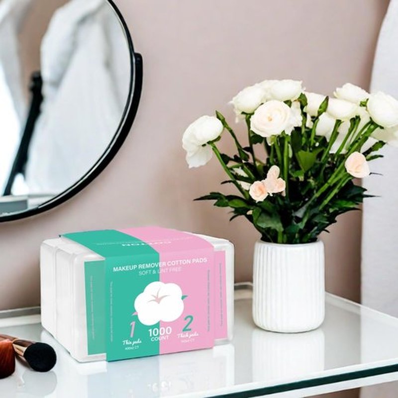 ICOTLE Square Makeup Cotton Pads, 200 Thick + 800 Ultrathin Soft Lint Free for Removing Makeup, Lint-Free Multi-Purpose Facial Cotton Pads for Toner