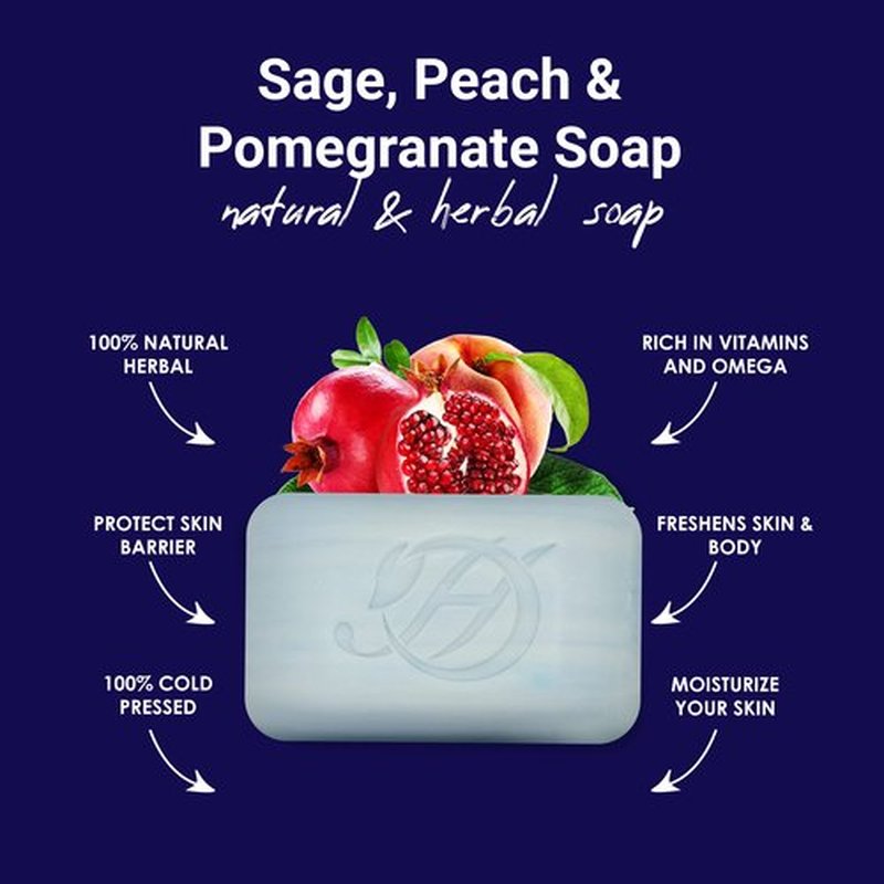 HERBOGANIC Sage, Peach and Pomegranate Herbal Soap | Pack of 3 of 5oz soap Bar | Natural Bar Soap for Face and Body | Hydrating and Nourishing | Suitable for Men and Women