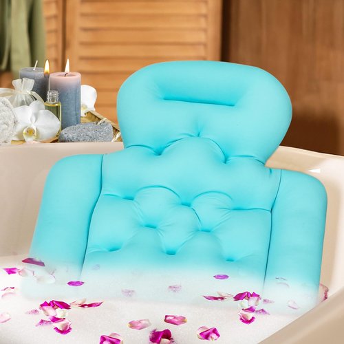 Bath Pillow Bathtub Pillow, Bath Pillows for Tub with Mesh Laundry Bag & Non-Slip Suction Cups, Spa Cushion for Head, Neck and Back Support | Ocean Blue