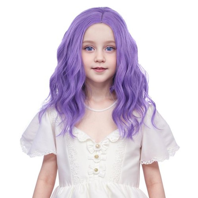 Ufindcos Purple Wig for Children Short Lavender Wig Short Curly Wavy Kids Wig Girls Side Part 13 Inches Synthetic Wig with Wig Cap