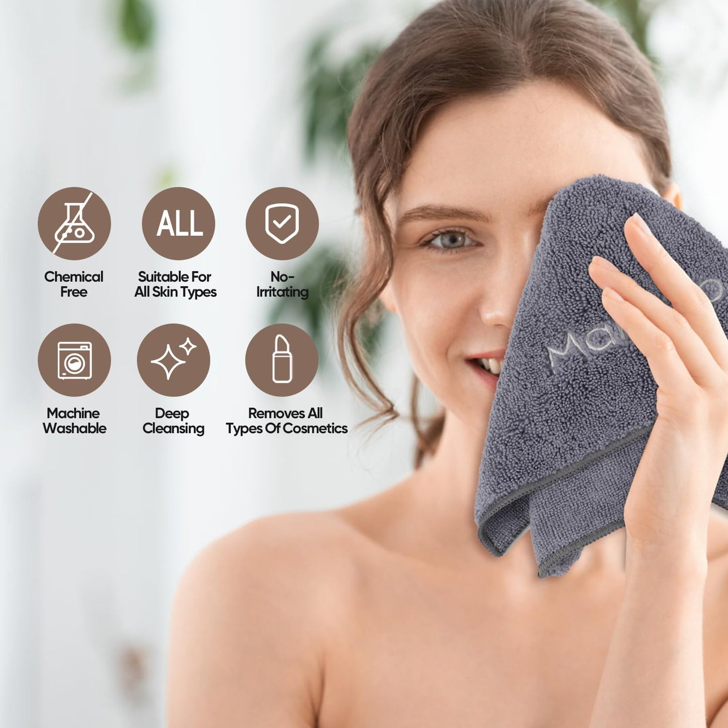 HOMEXCEL Makeup Remover Wash Cloth 6 Pack, Soft Quick Dry Facial Cleansing Makeup Towels, Fingertip Face Towel Washcloths for Hand and Make up, 13 x 13 Inch, Grey
