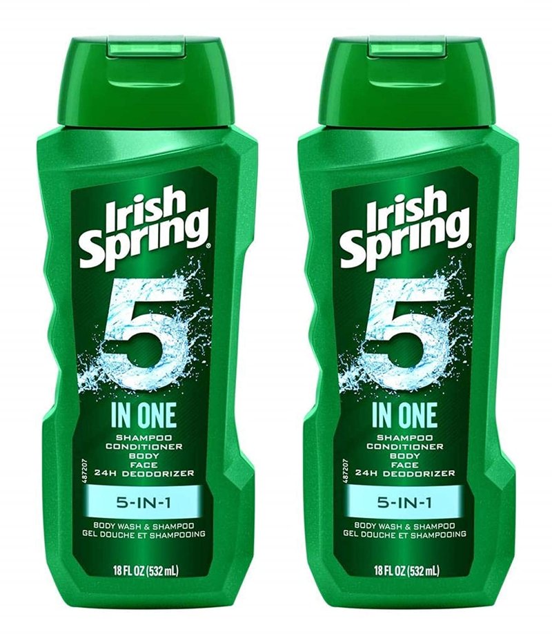 Irish Spring 5-in-1 Shampoo, Conditioner, Body Wash, Face Wash and Deodorizer, 18 oz (Pack of 2)