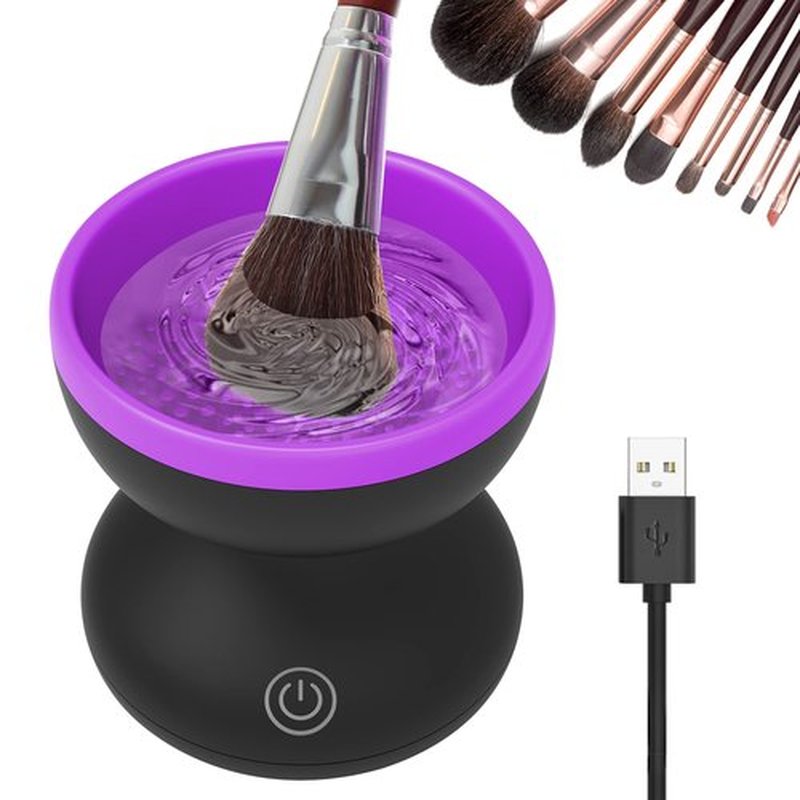 Electric Makeup Brush Cleaner Machine, Luxiv Wash Makeup Brush Cleaner Machine Fit for All Size Brushes Automatic Spinner Machine, Portable Makeup Brush Cleaner Spinner (Black+Purple)