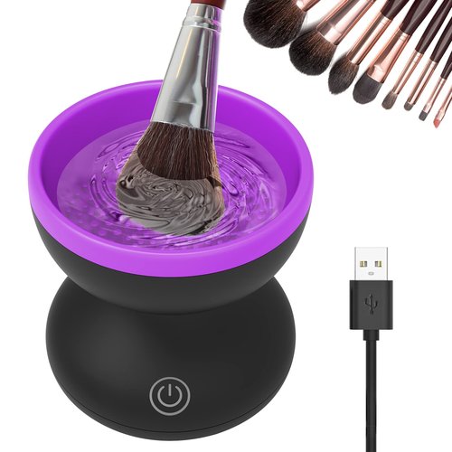 Electric Makeup Brush Cleaner Machine, Luxiv Wash Makeup Brush Cleaner Machine Fit for All Size Brushes Automatic Spinner Machine, Portable Makeup Brush Cleaner Spinner (Black+Purple)
