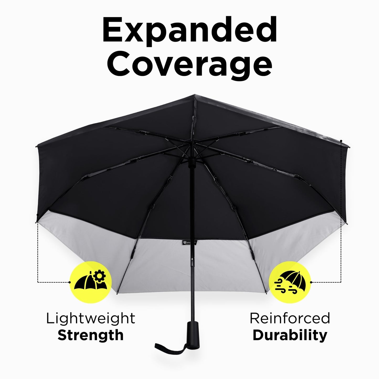 DROPTOP Umbrella Travel Size - Windproof Folding with Case and Strap, Black