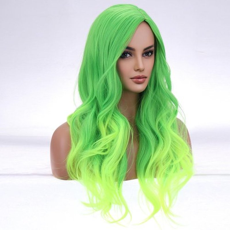 BERON 27 Inches Green Wig Long Curly Wig Neon Green Wigs Charming Full Wigs for Cosplay Girls Party or Daily Use Wig Cap Included