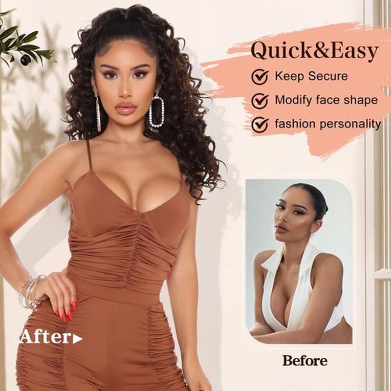 FREEMEIGE Ponytail Extension, Curly Drawstring Ponytail for Black Women Dark Brown Ponytail Hair Extensions 20 Inch Long Curly Wavy Synthetic Hair Clip in Ponytails Extension for Women