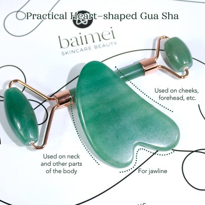 BAIMEI Jade Roller & Gua Sha Set Face Roller and Gua Sha Facial Tools for Skin Care Routine and Puffiness, Self Care Gift for Men Women - Green Aventurine