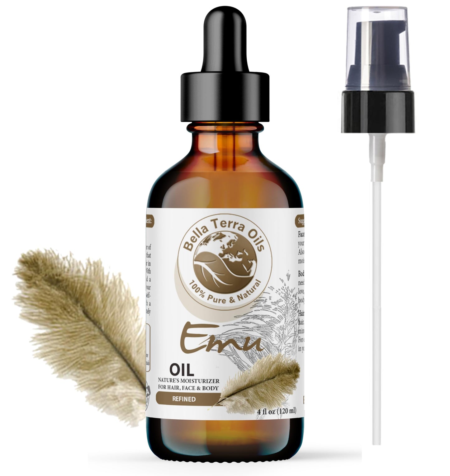 Bella Terra Oils Pure Emu Oil – Rapid Absorption, Rich in Fatty Acids, Deeply Moisturizing, Enhances Skin Elasticity, Cruelty-Free