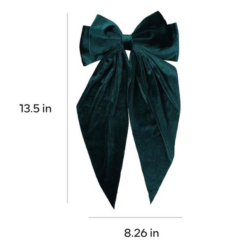Green Velvet Large Hair Bow Long Tail Bowknot Hair Barrette Clip 8.26 Inch Women Girls Fall Winter Ponytail Holder Hair Accessories
