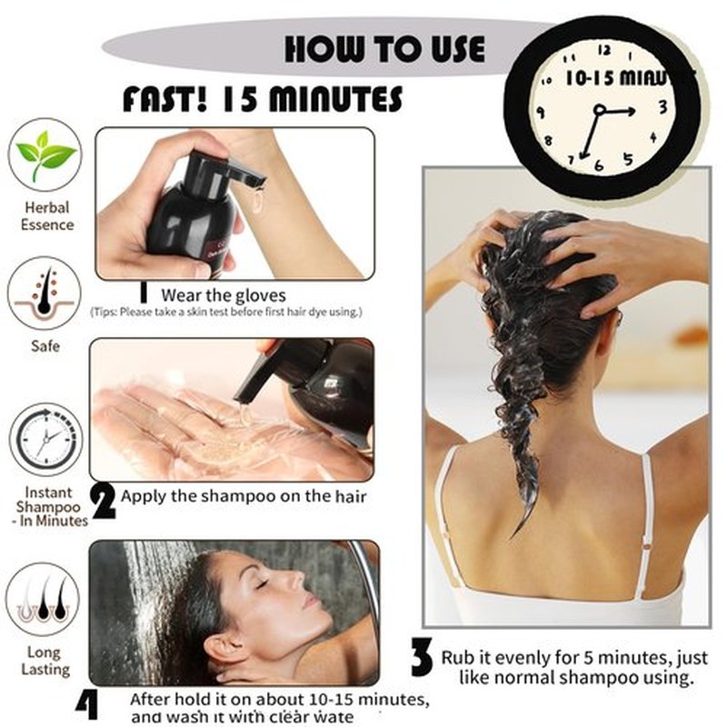 RILSIC Hair Dye Shampoo 3 IN 1, Instant Hair Color Shampoo for Women Men - Herbal Natural Hair Color- Grey Hair Coverage, Black Hair Dye Coloring in Minutes(500ML, 17.6 Fl Oz) (Dark Brown)