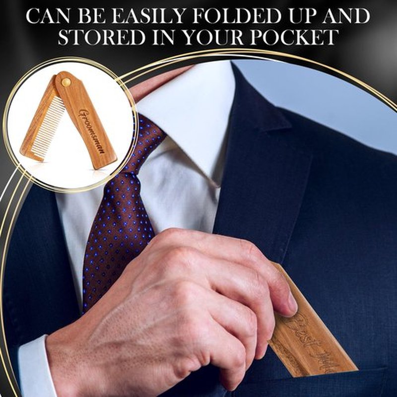 Lineshading 6 Pcs Folding Beard Comb for Men Groomsmen Gift Best Man Gift Pocket Combs Bulk Hair Mustache Comb for Grooming Detangling Wedding Favor Gift (Wood Color,Wooden)