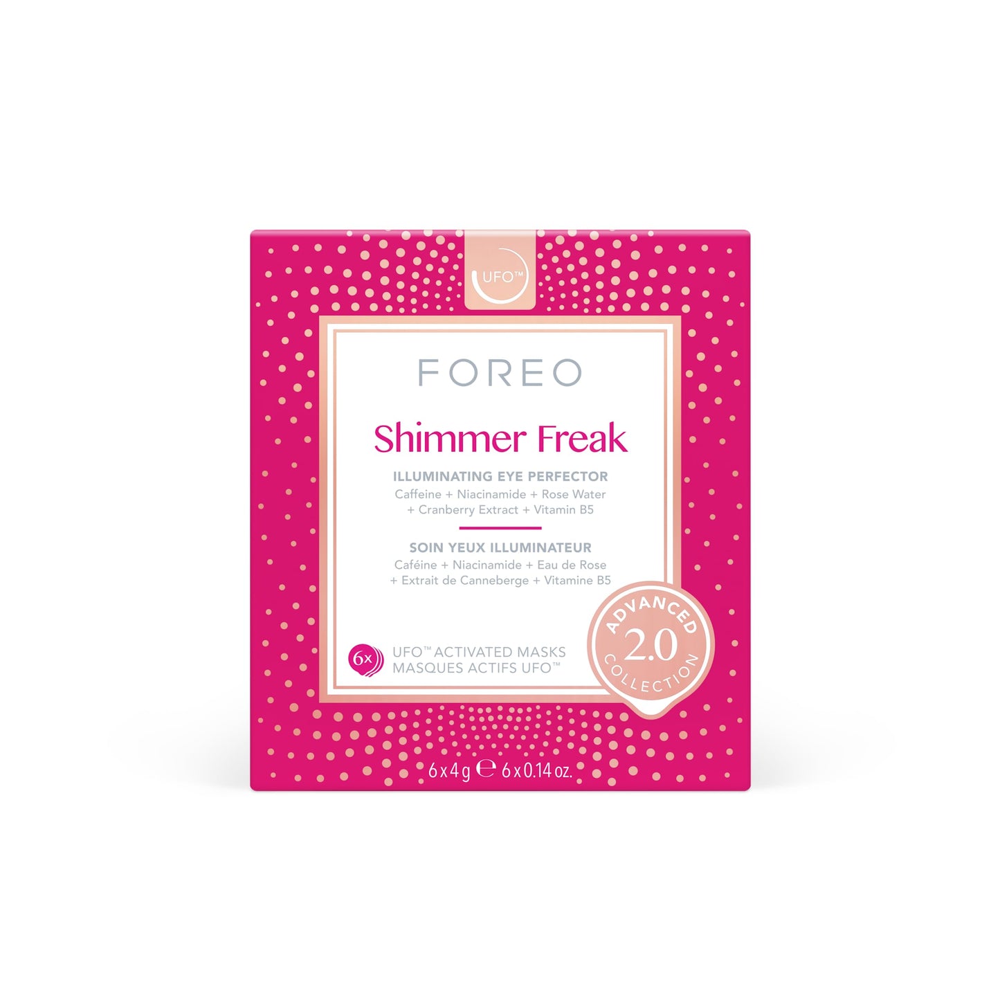 FOREO Shimmer Freak Advanced Collection 2.0 UFO-Activated Facial - Eye Contour Illuminating - Beauty & Personal Care - Rose Water - Niacinamide - All Skin Types - Wrinkles - Puffiness - 6 pcs in Pack