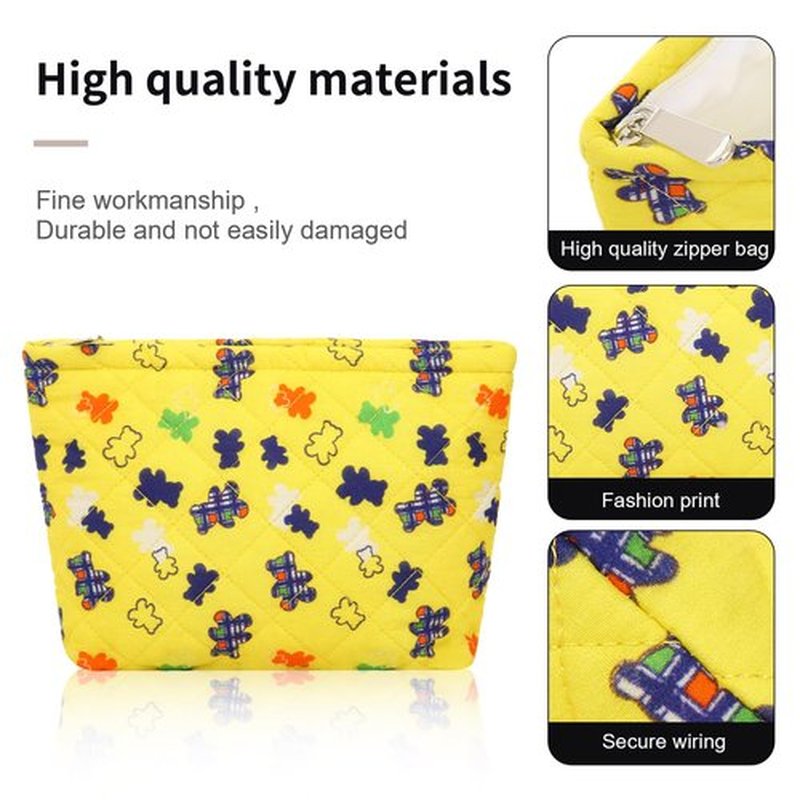 Wudimeitt Cosmetic bag Makeup bag Preppy Cute Corduroy Toiletry bag for women travel essentials (Yellow bear)
