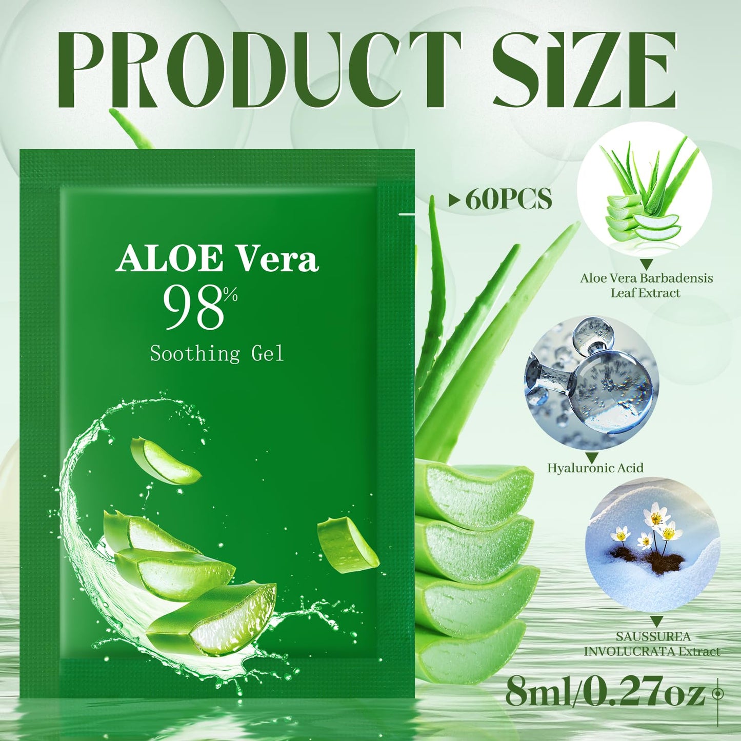 Siifert 60 Pcs Travel Size Aloe Vera Gel 98% Organic After Sun Moisturizer for Face, Body, Soothing Hydrating Lotion Bulk for Travel, Summer Vacation, Sunburn Relief, Skin Care Gifts